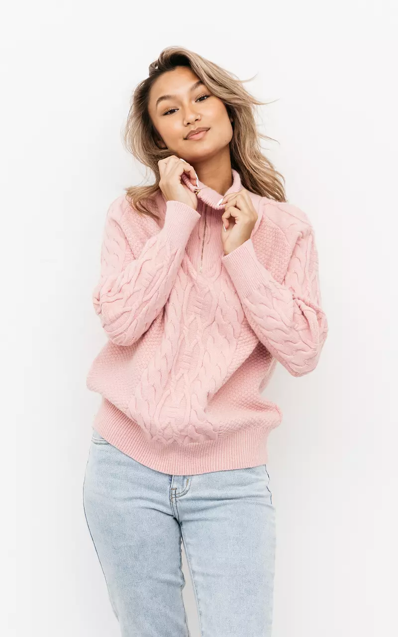 Turtleneck sweater with half-zip  Light Pink