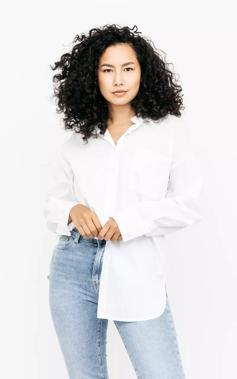 Long blouse with breast pocket White