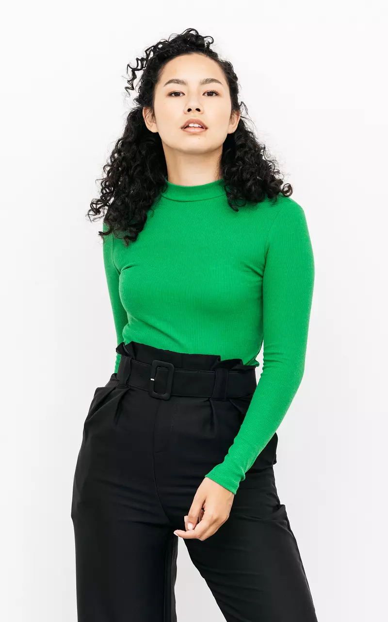 Ribbed top with turtleneck Green