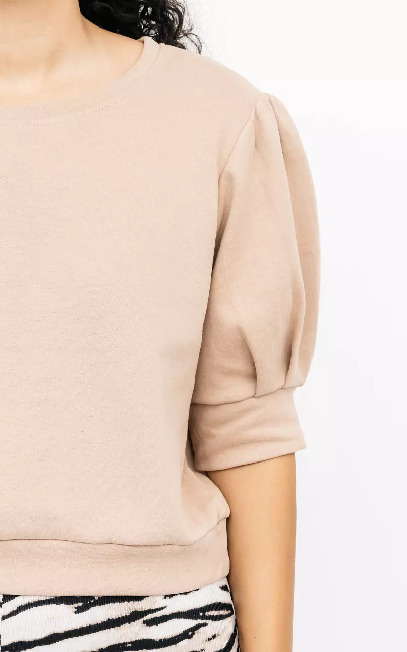 Top with puffed sleeves Light Brown