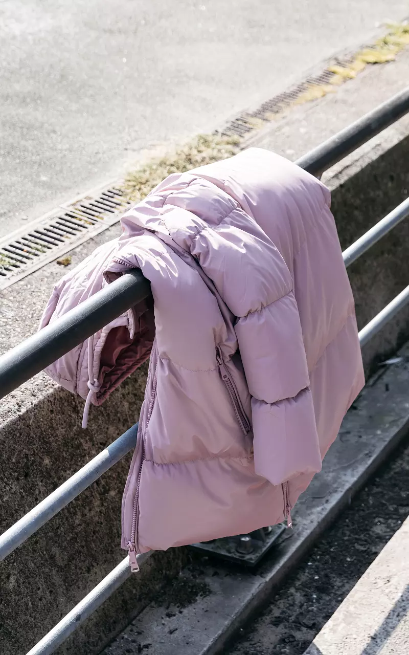Lange puffer jacket met capuchon Roze