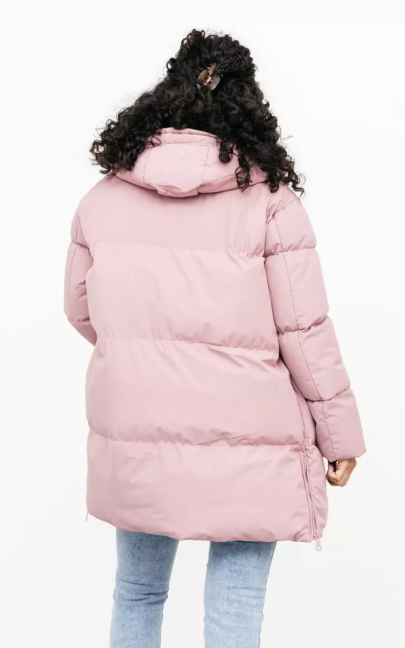 Long puffer jacket with hood Pink