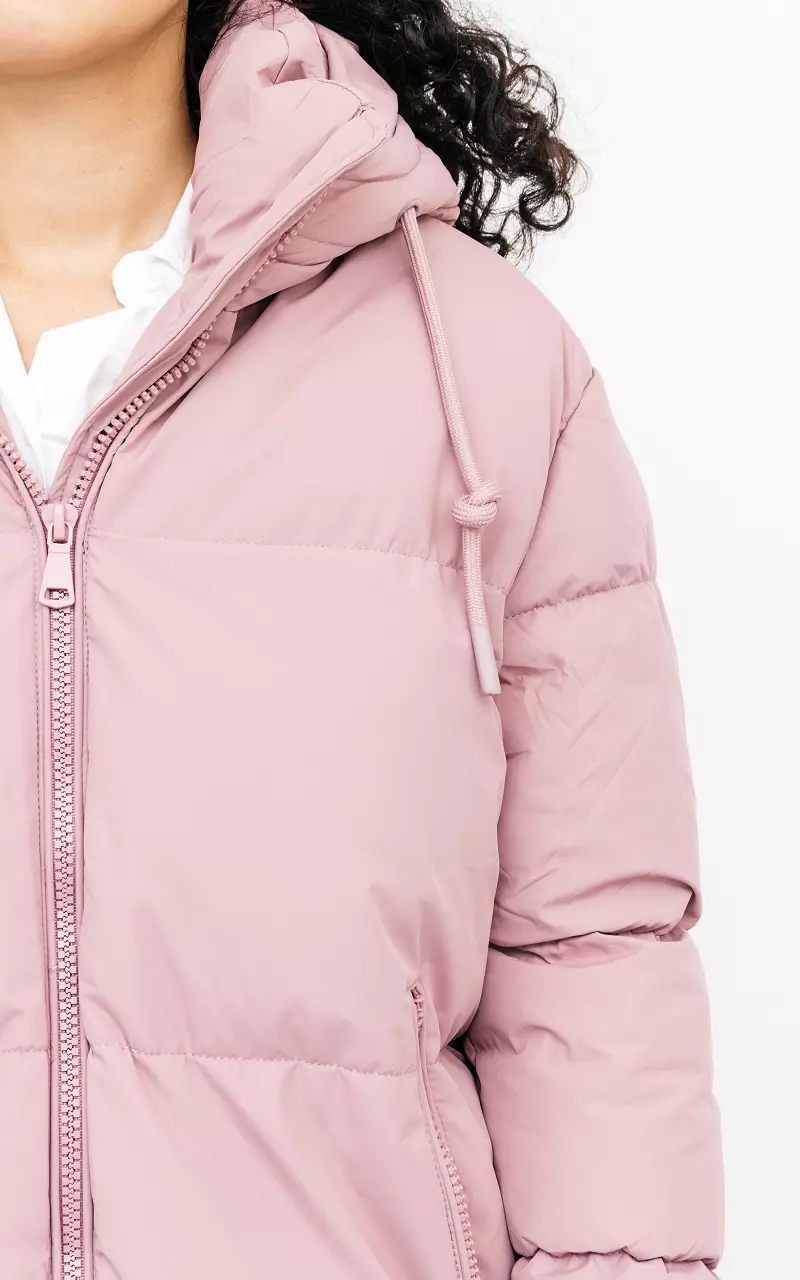 Long puffer jacket with hood Pink