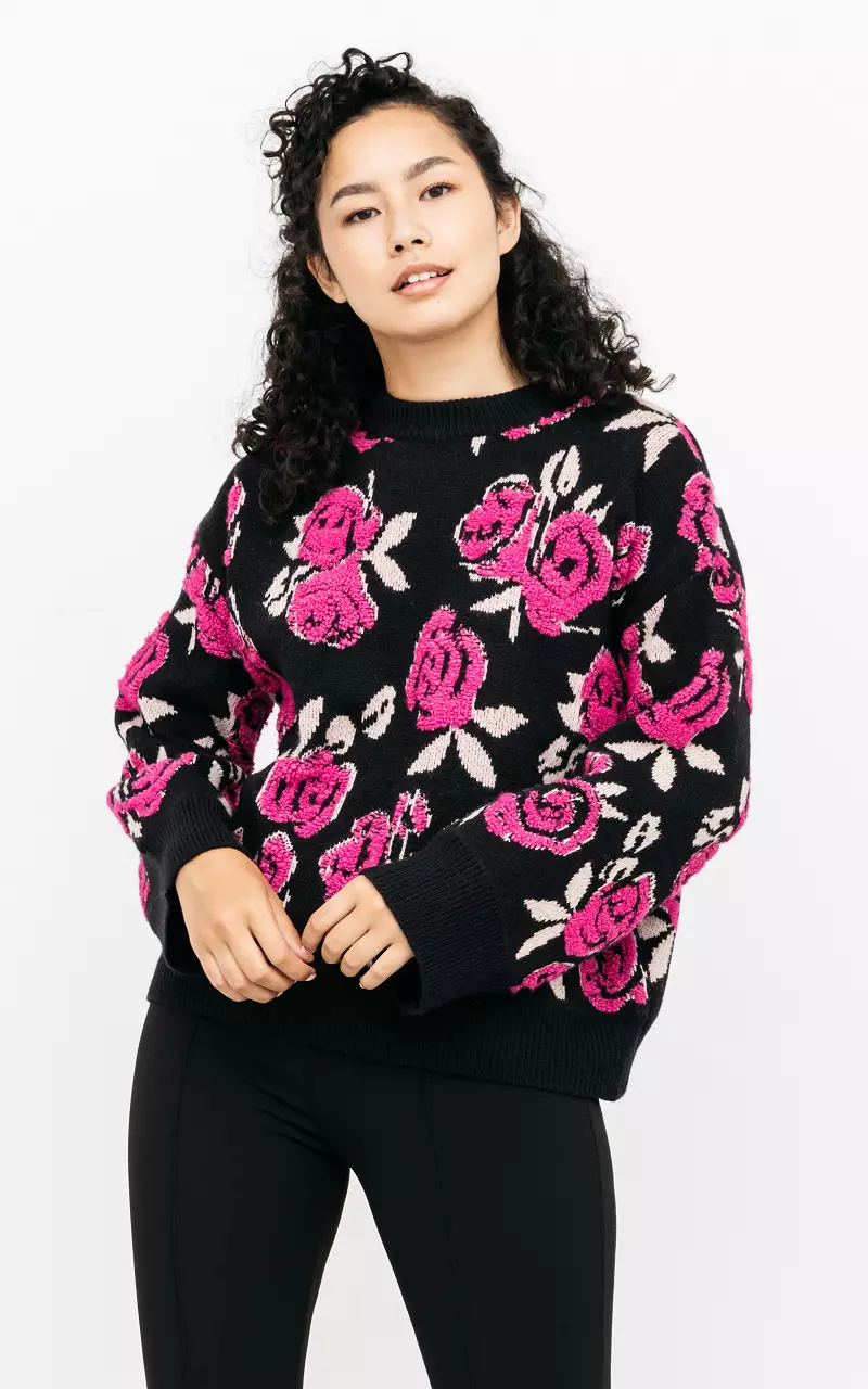 Oversized sweater with round neck Black Pink