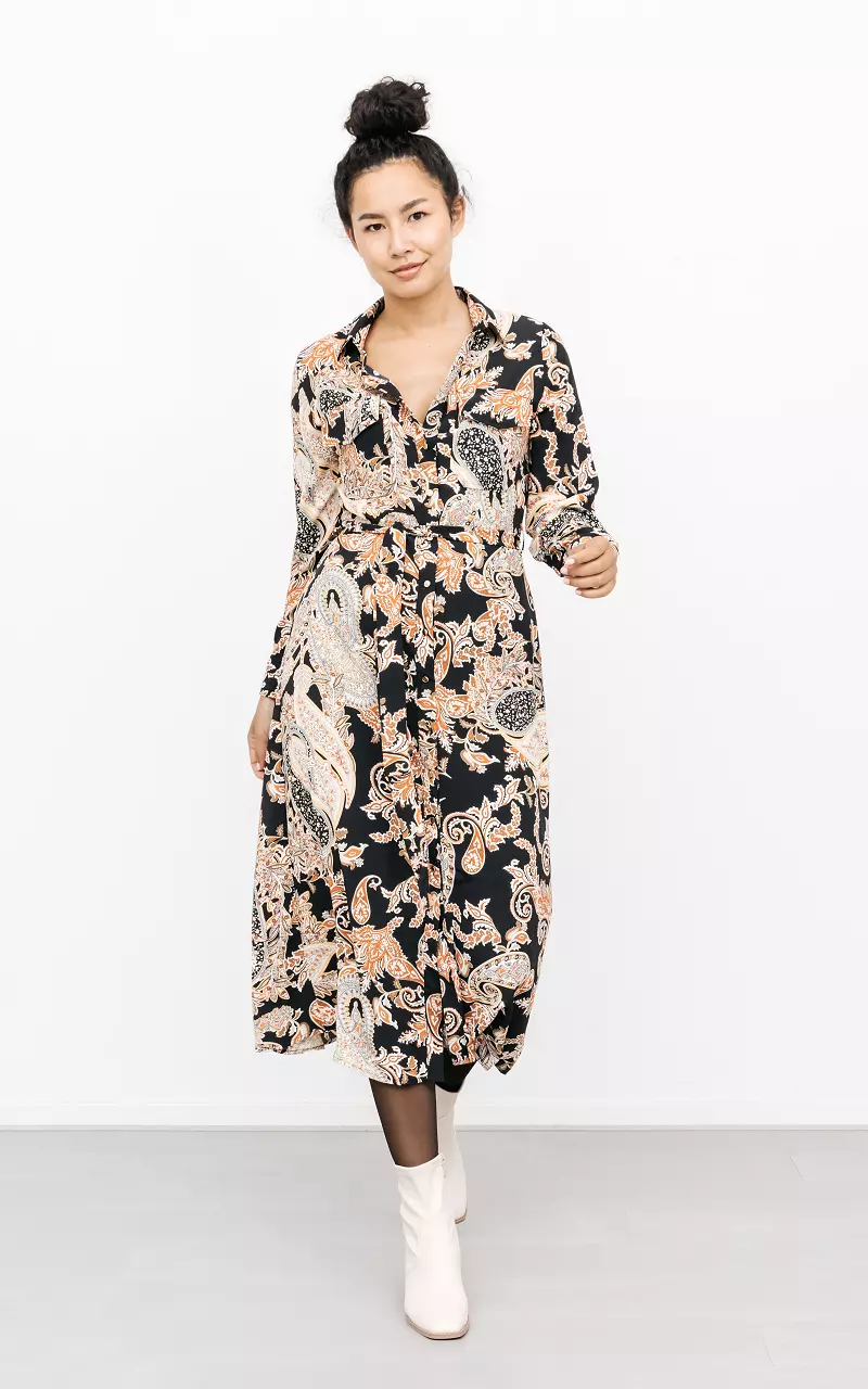 Hübsches Kleid mit Paisley Muster Schwarz Rost