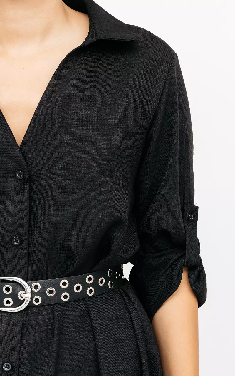 Langes Hemdkleid mit Rockschlitzen Schwarz