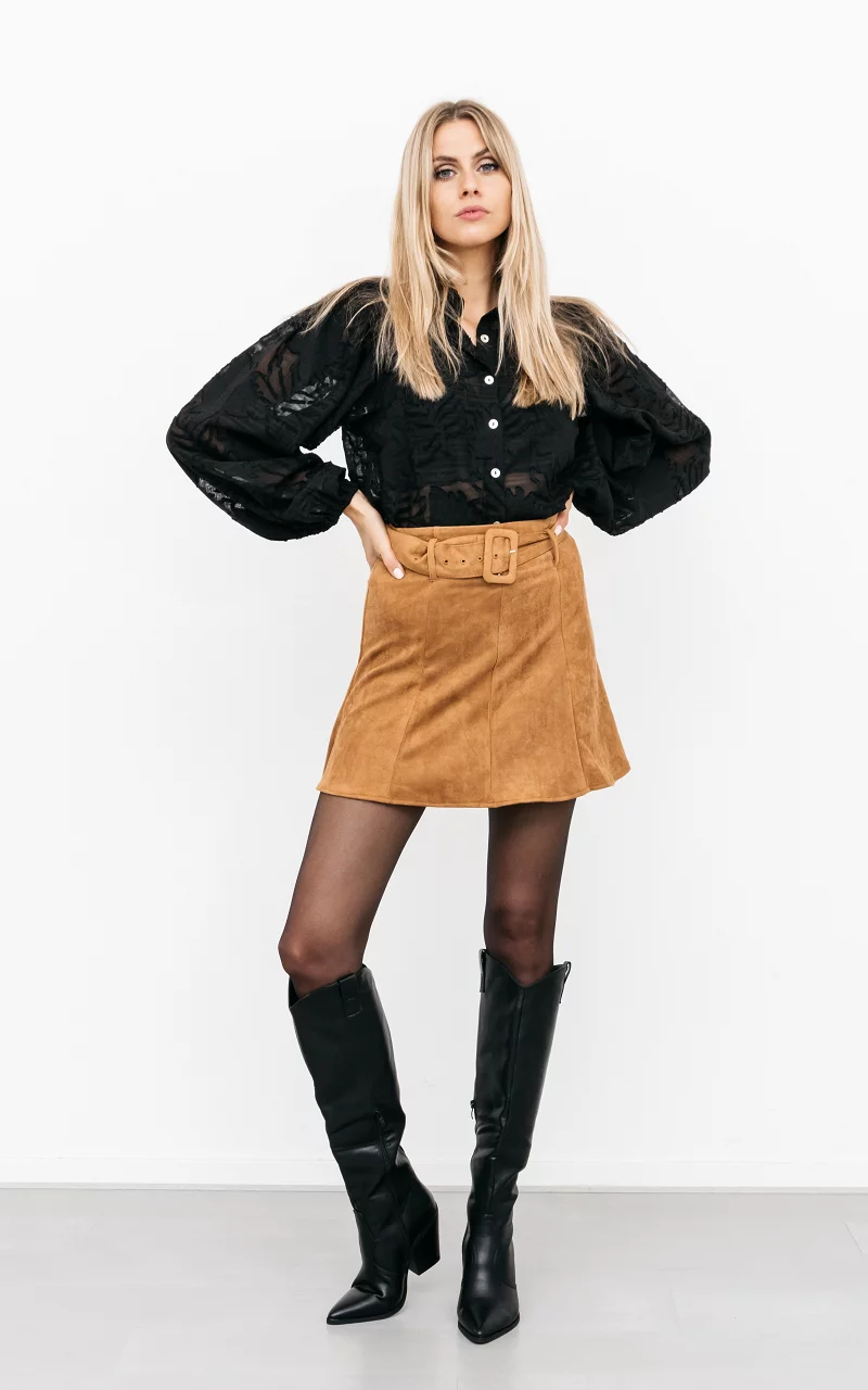 Suede-look skirt with belt Brown