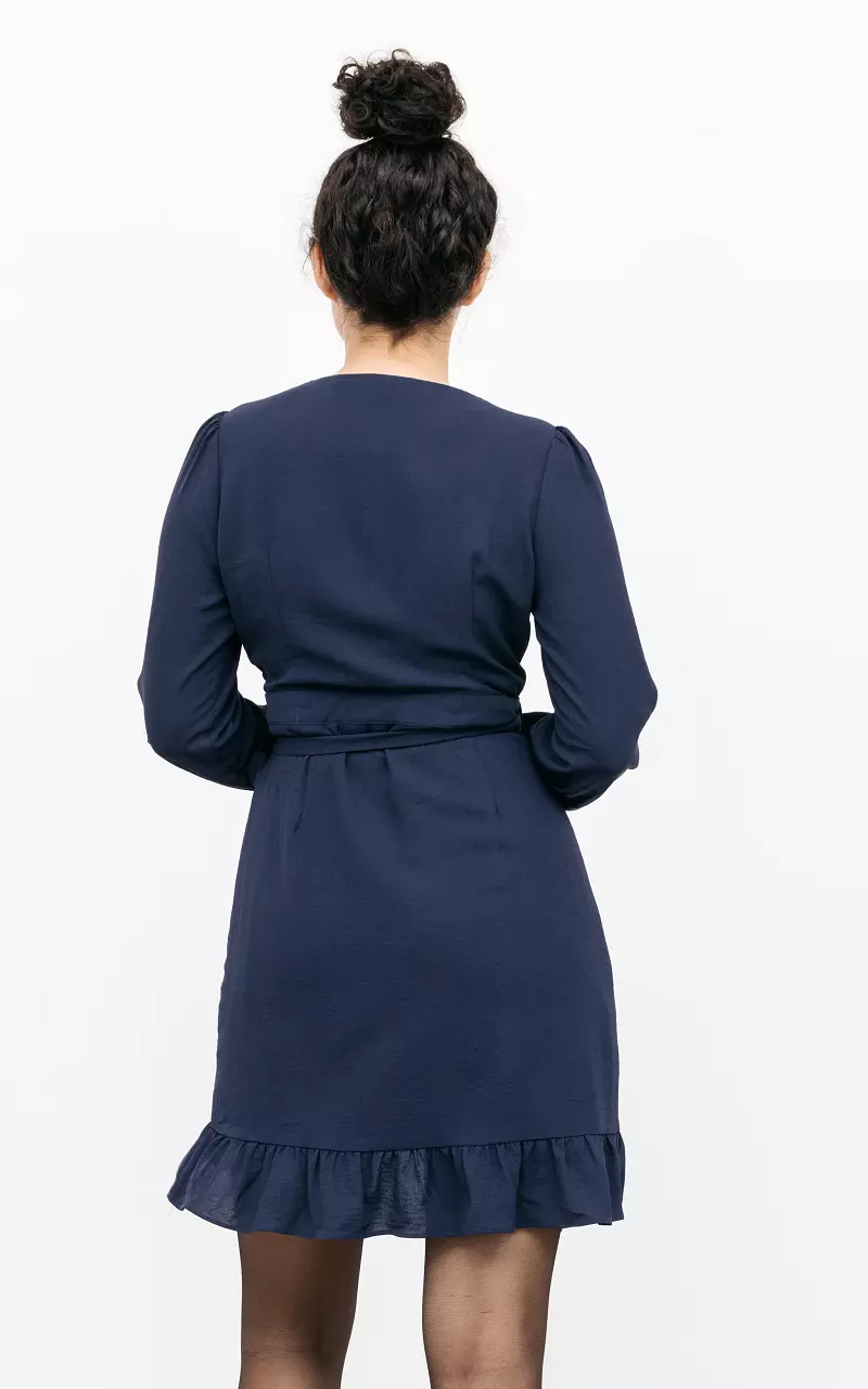 Overslag jurk met ruffles Donkerblauw
