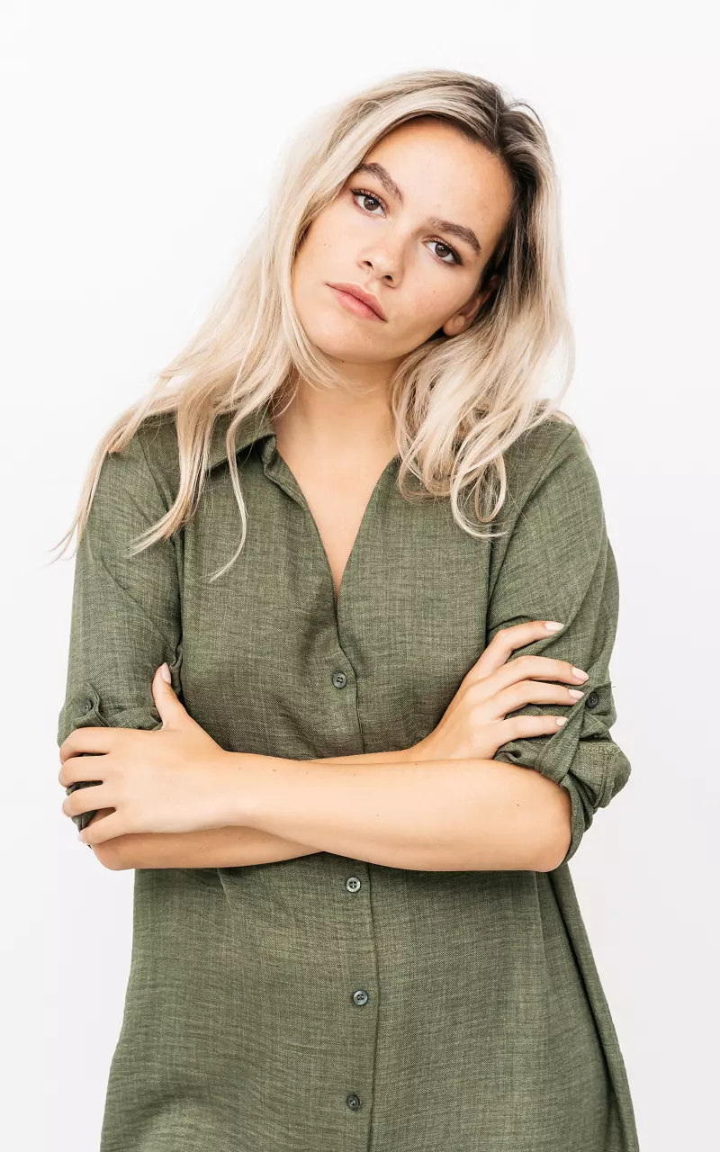 Langes Hemdkleid mit Rockschlitzen Grün