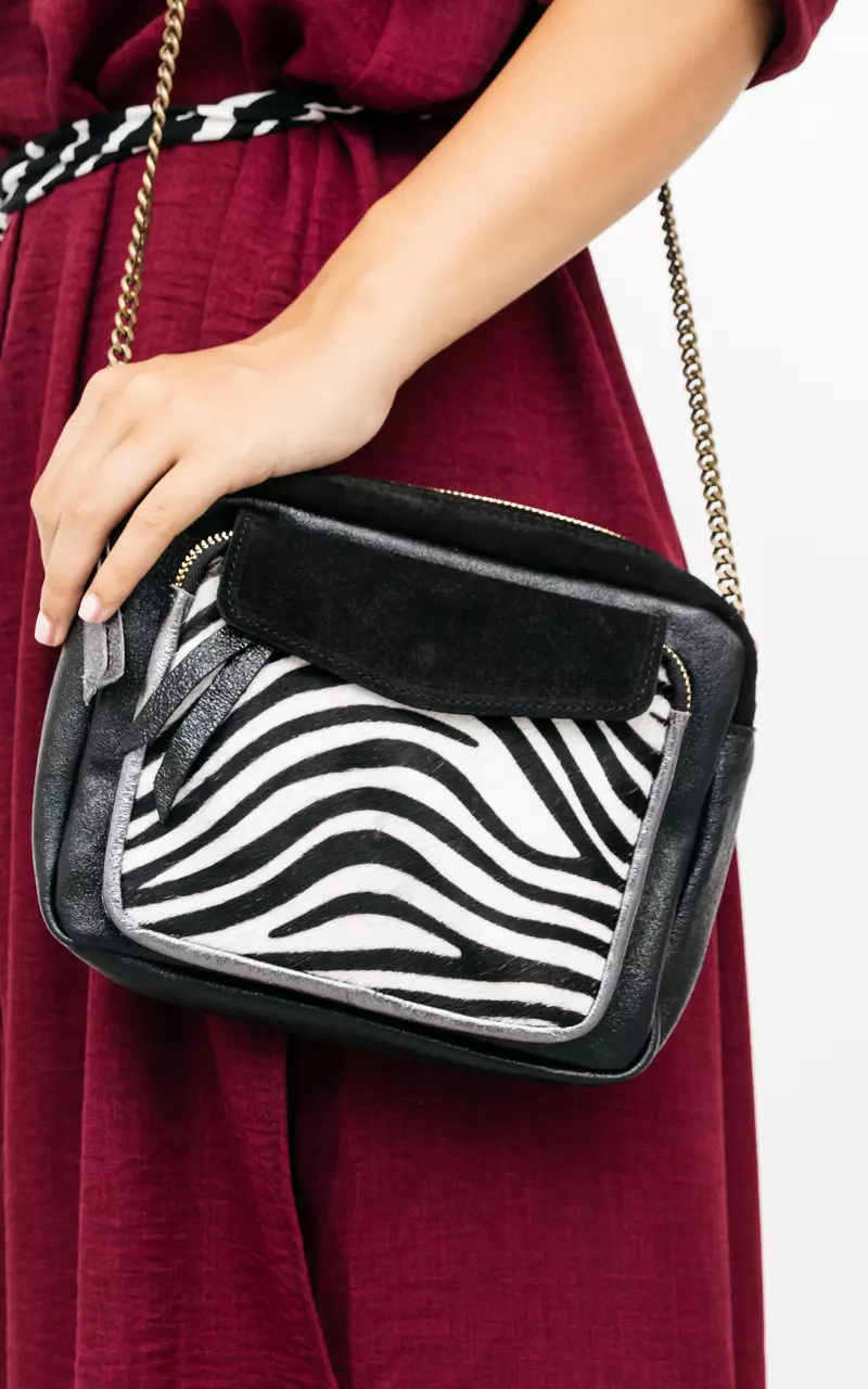 Zebra print leather bag Black White