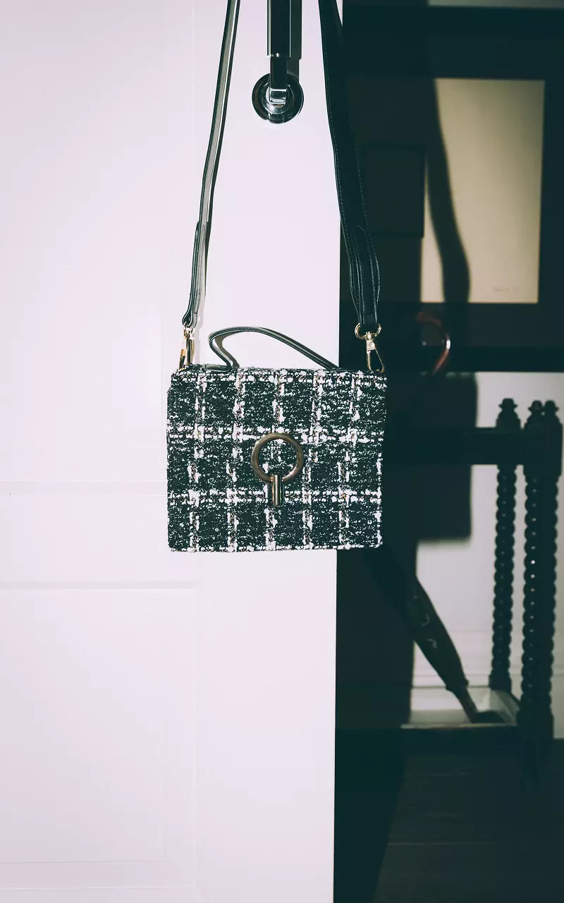 Checkered bag with glittery details White Black