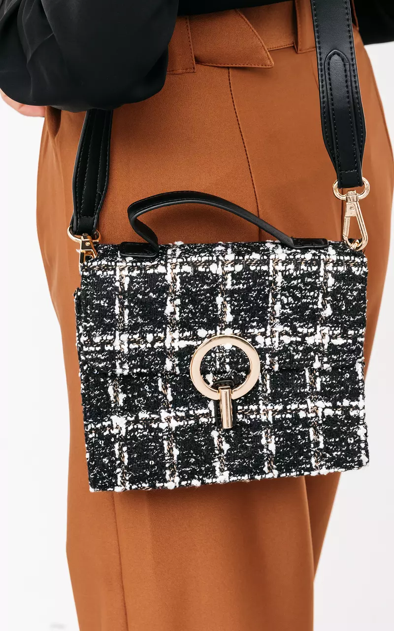 Checkered bag with glittery details White Black