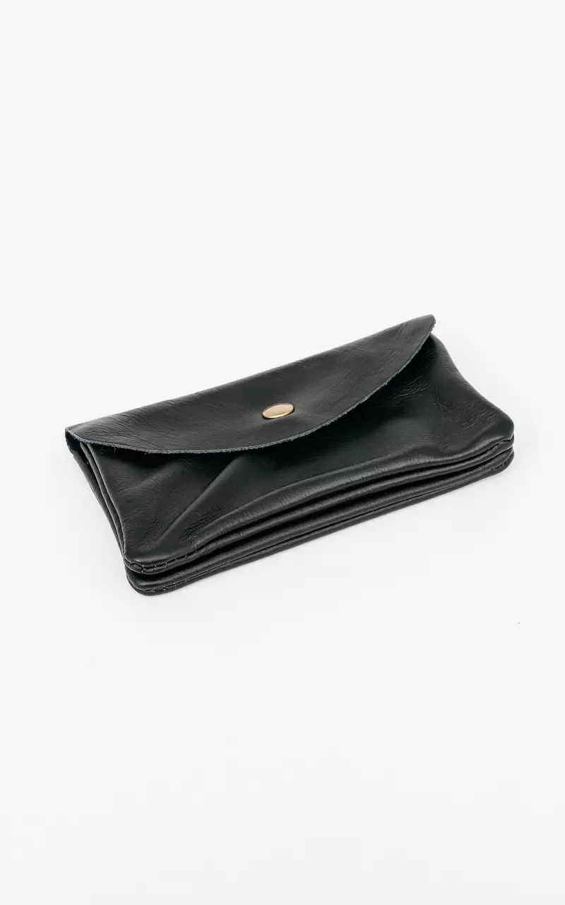Leather wallet with two pockets Black