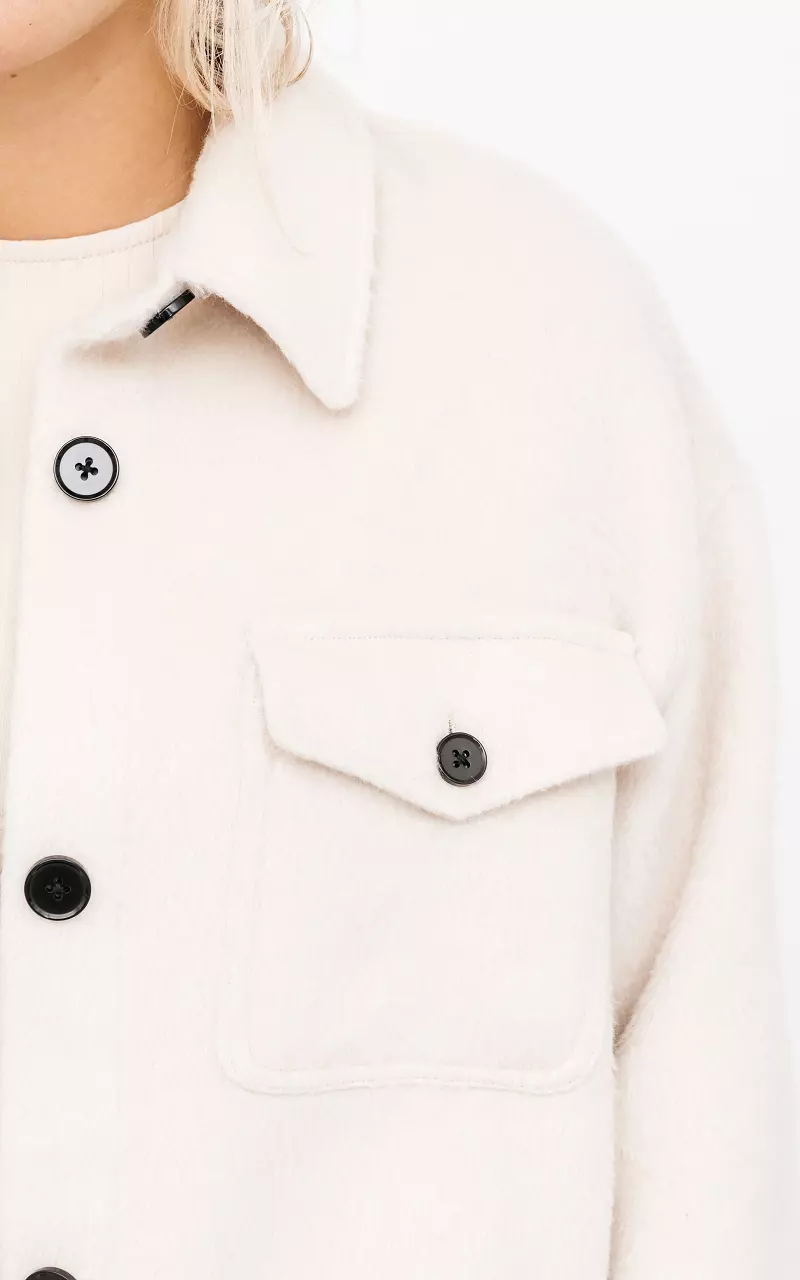Hairy coat with buttons Cream
