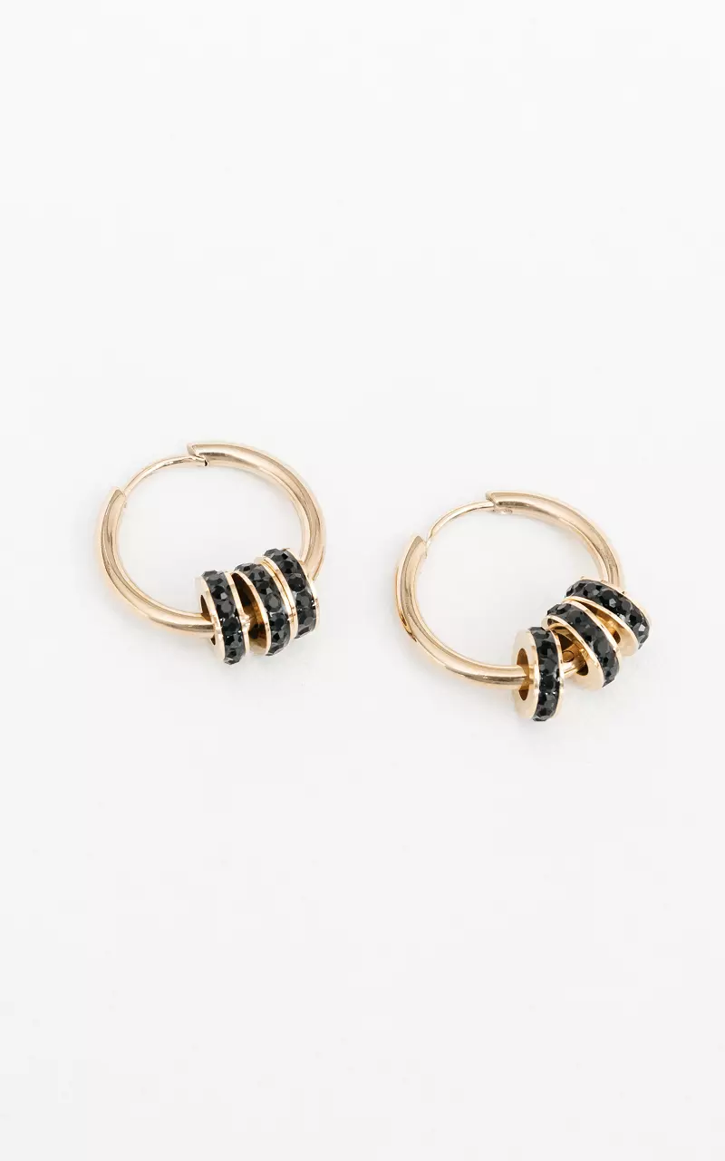 Earrings with black beads Gold Black