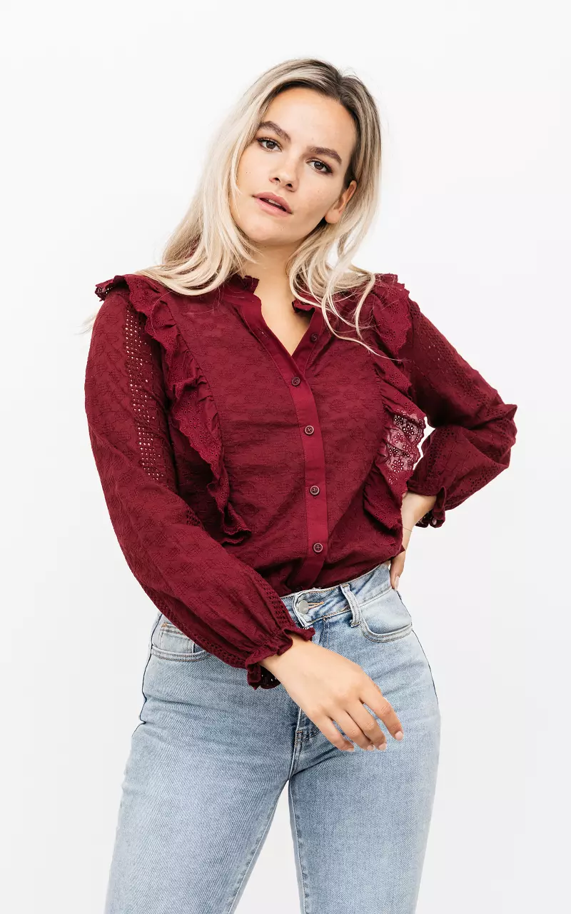 Cotton blouse with ruffles Bordeaux