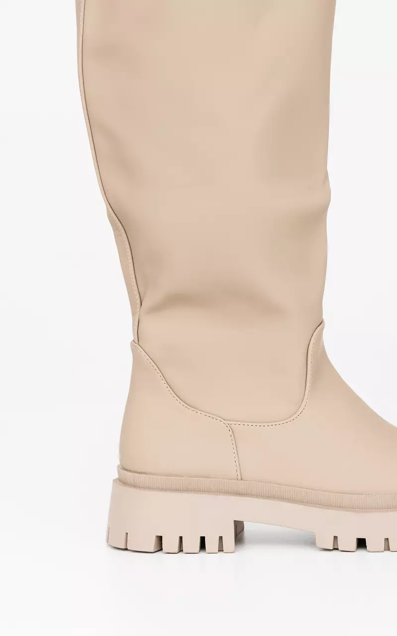 Imitation-leather high boots Taupe