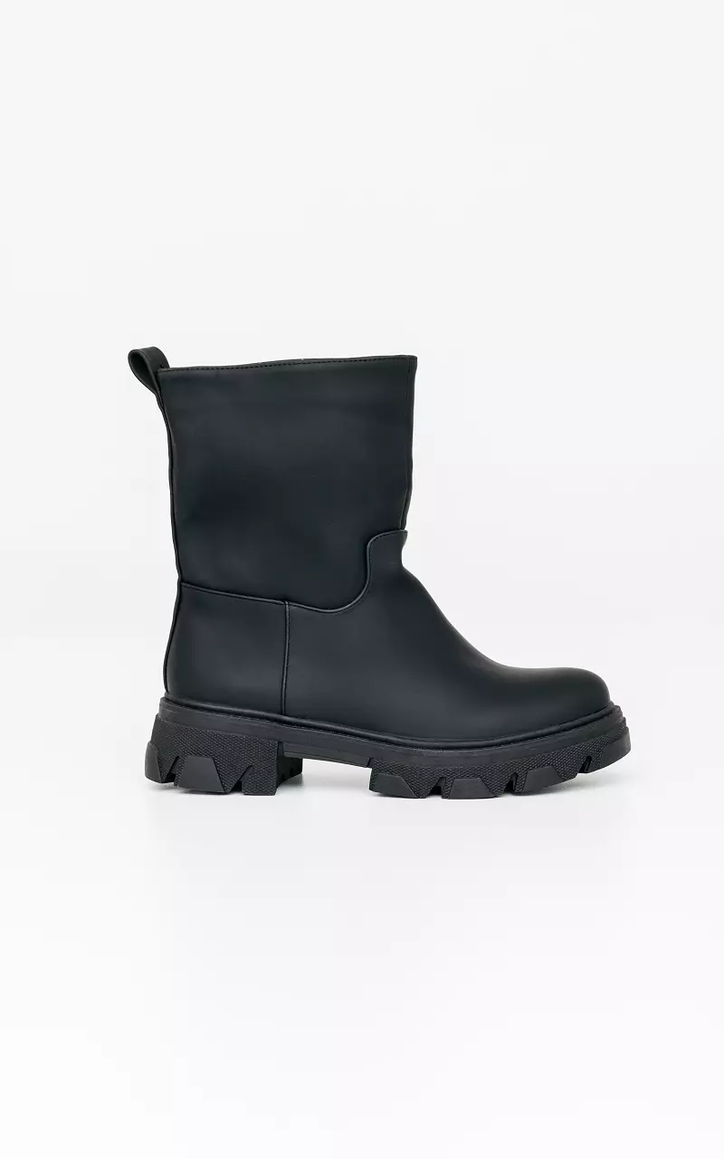 Imitation-leather rough boots Black