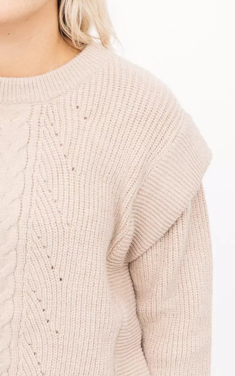 Cable-knit sweater with shoulder pads Light Brown