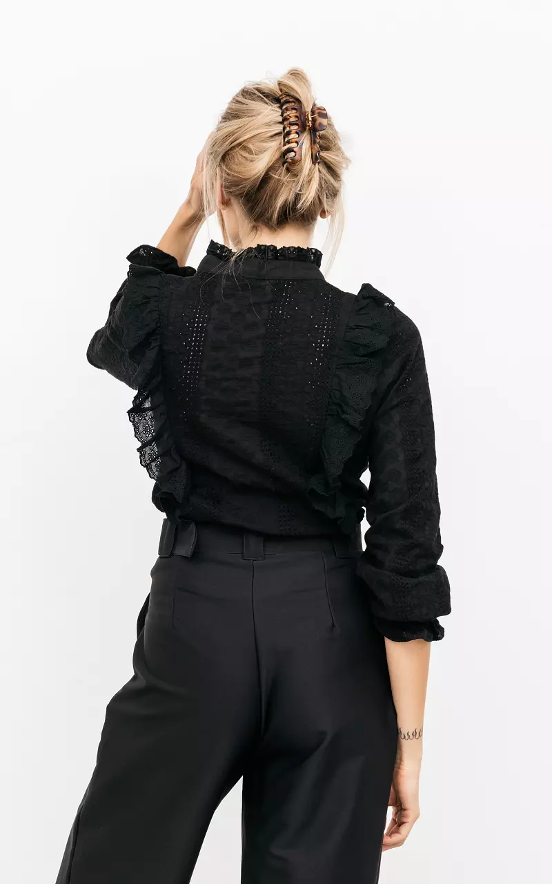 Cotton blouse with ruffles Black
