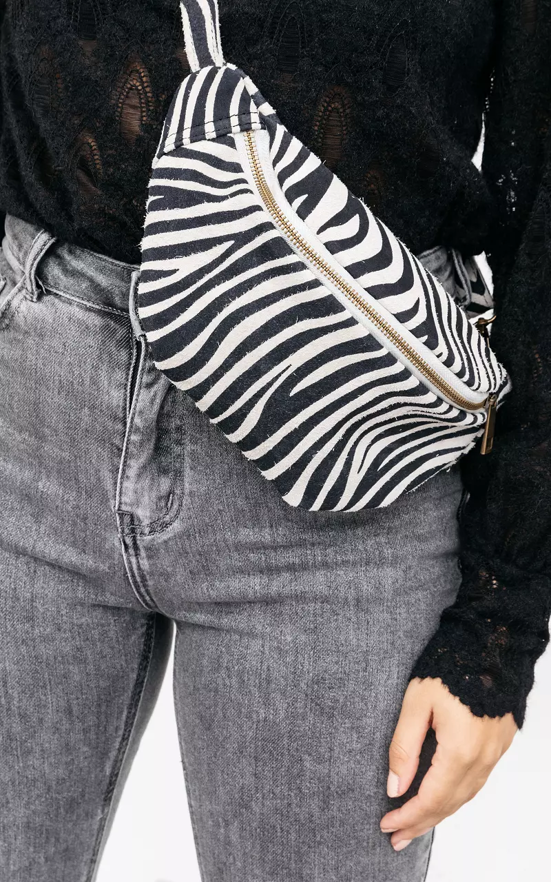 Zebra-Hüfttasche aus Leder Schwarz Weiß