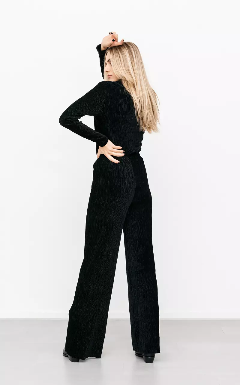 Velvet Hose mit weitem Bein Schwarz