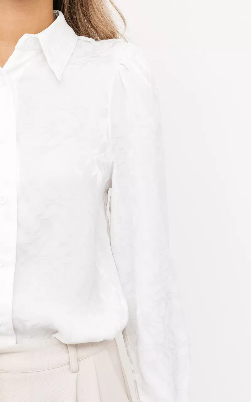 Florale Bluse mit Schulterpolstern Weiß