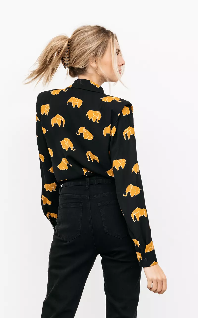 Verspielte Bluse mit Elefanten-Design Schwarz Ockergelb
