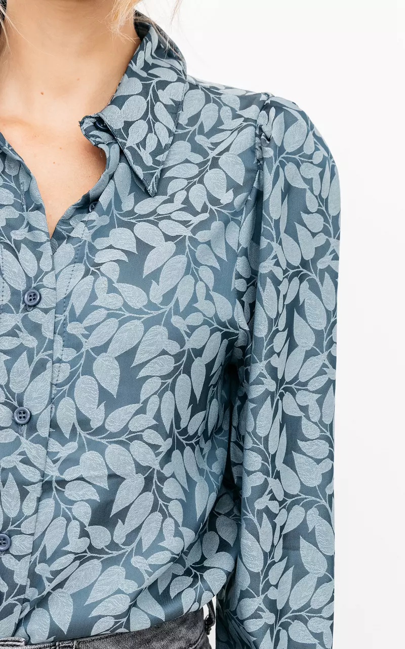 Shoulder pad blouse with print Petrol