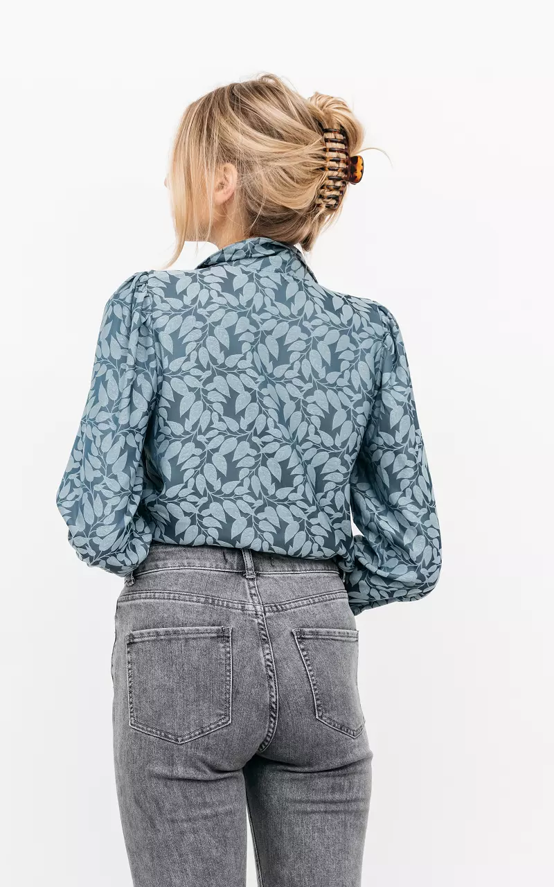 Shoulder pad blouse with print Petrol