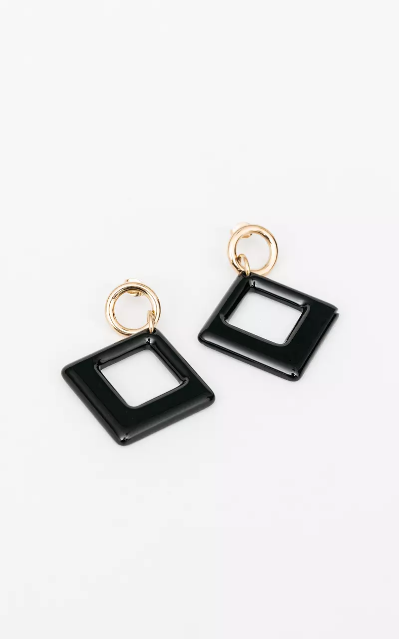 Earrings with square pendant Gold Black