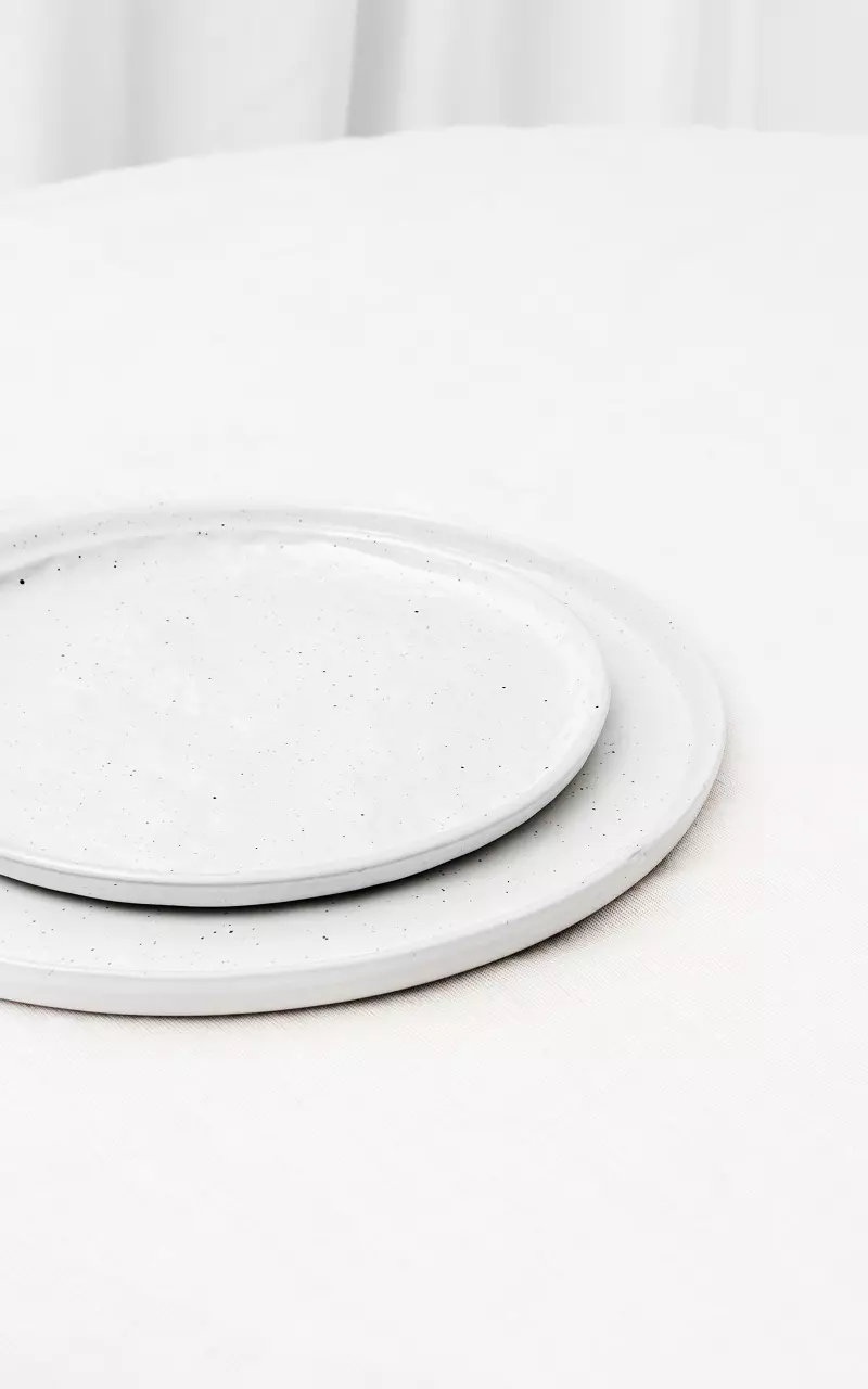 Keramikteller mit dezenten Punkten Weiß Grau