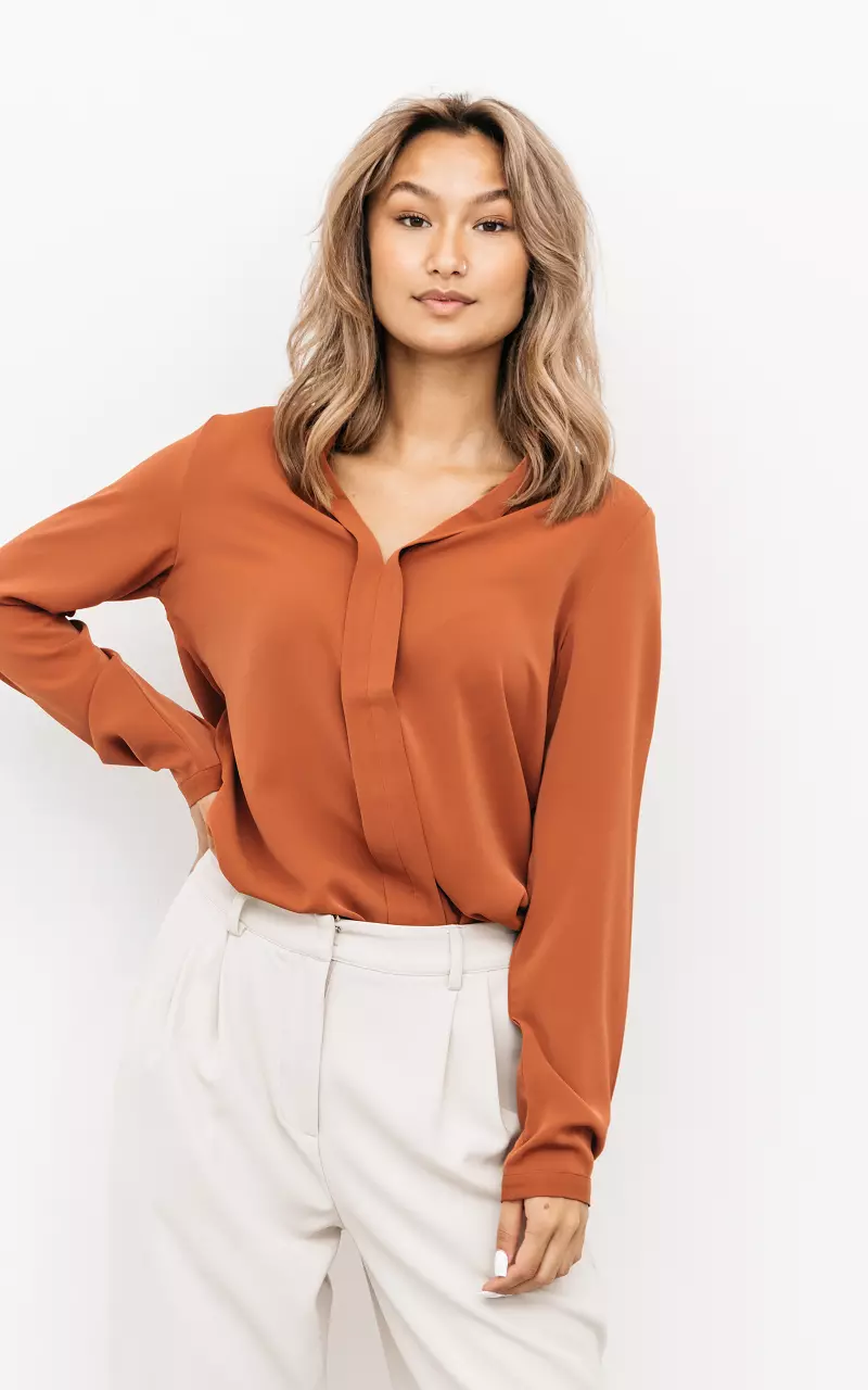 Blouse with see-through details Rust Brown