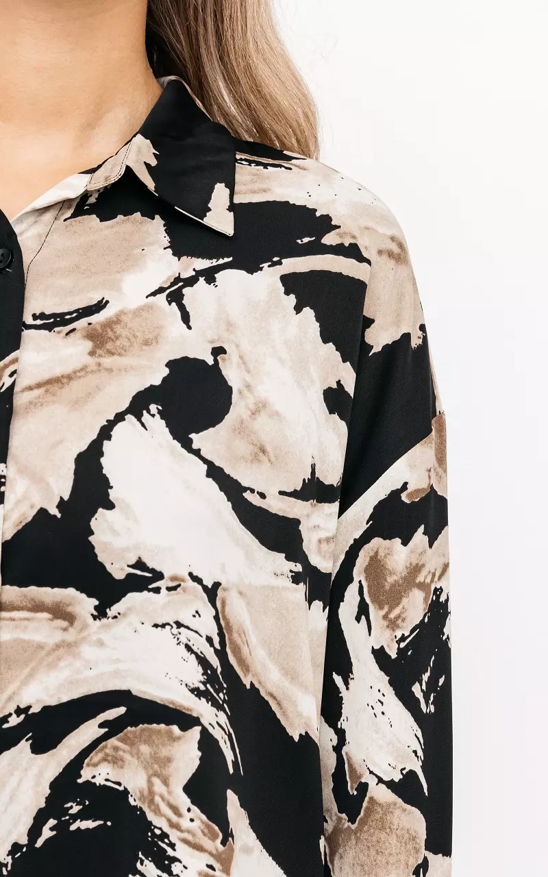 Oversized blouse met print Beige Zwart