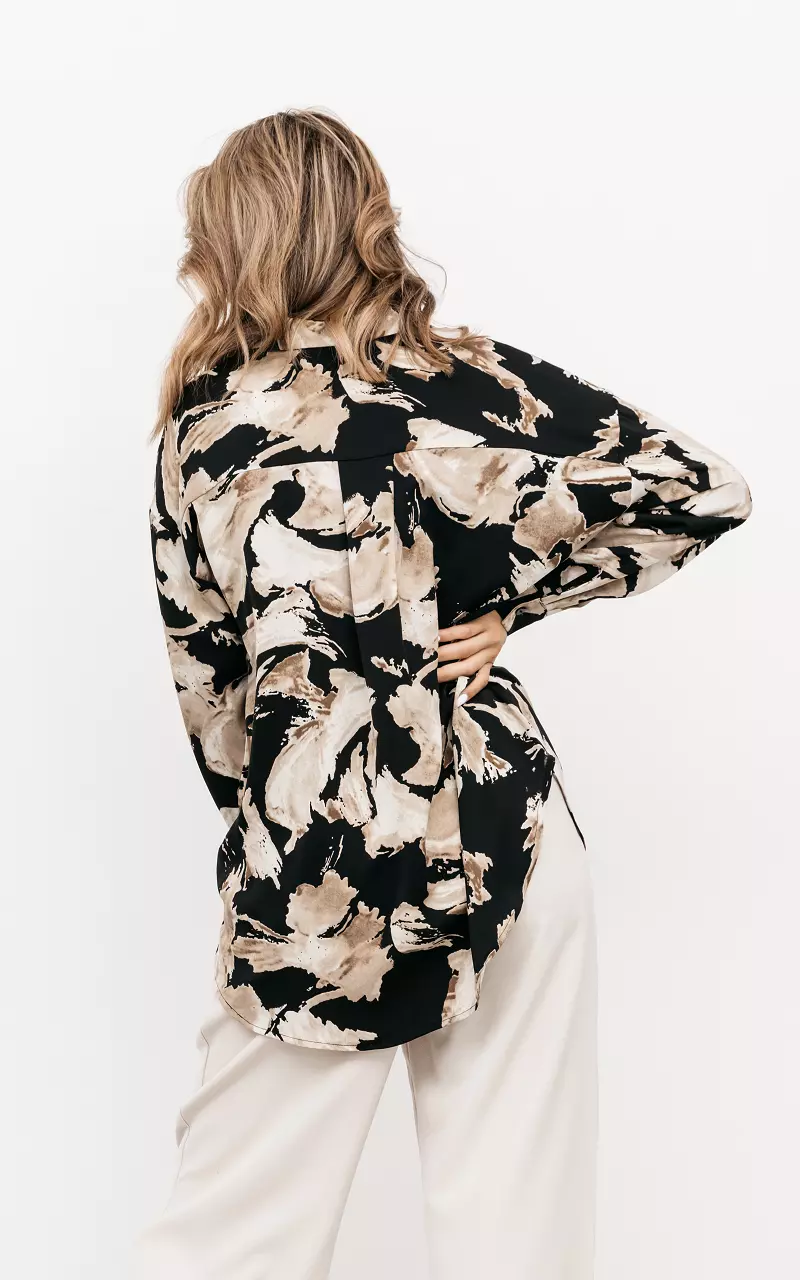 Oversized blouse met print Beige Zwart