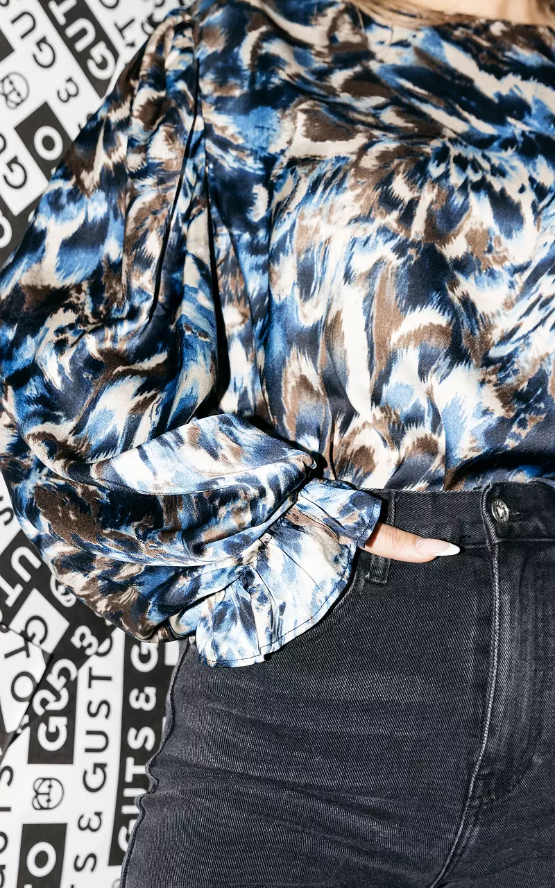 Top mit abstraktem Muster Blau Beige