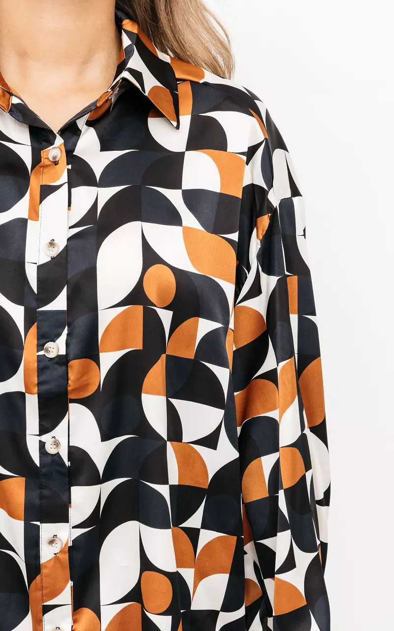 Oversized blouse met print Roestbruin Zwart