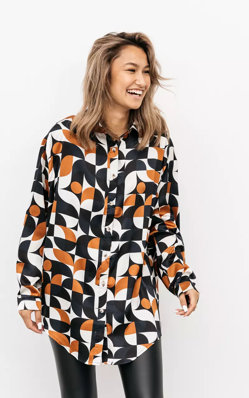 Oversized blouse met print Roestbruin Zwart