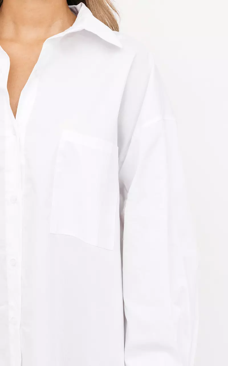 Oversized basic blouse with breast pocket White