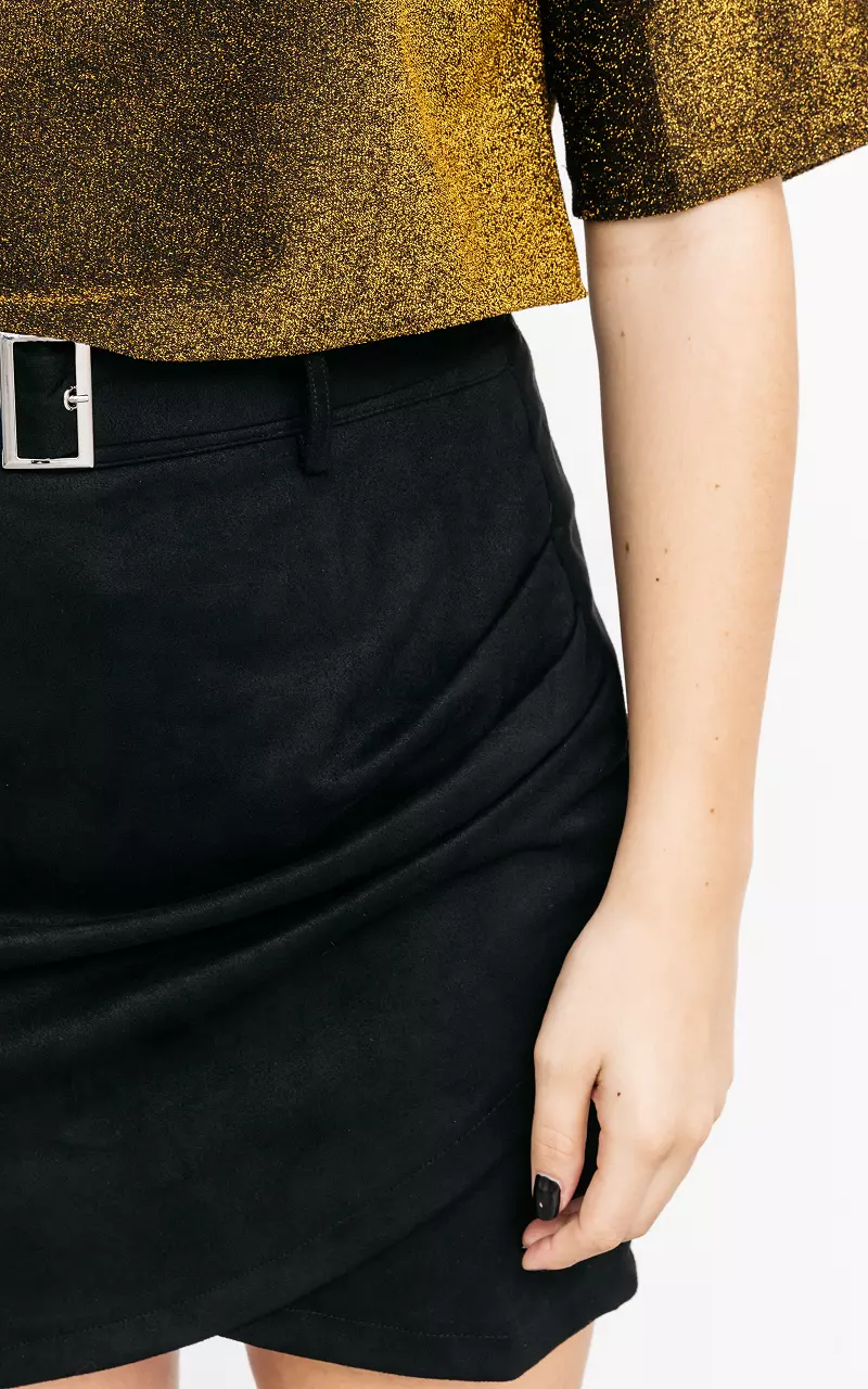 Belted suede-look skirt Black