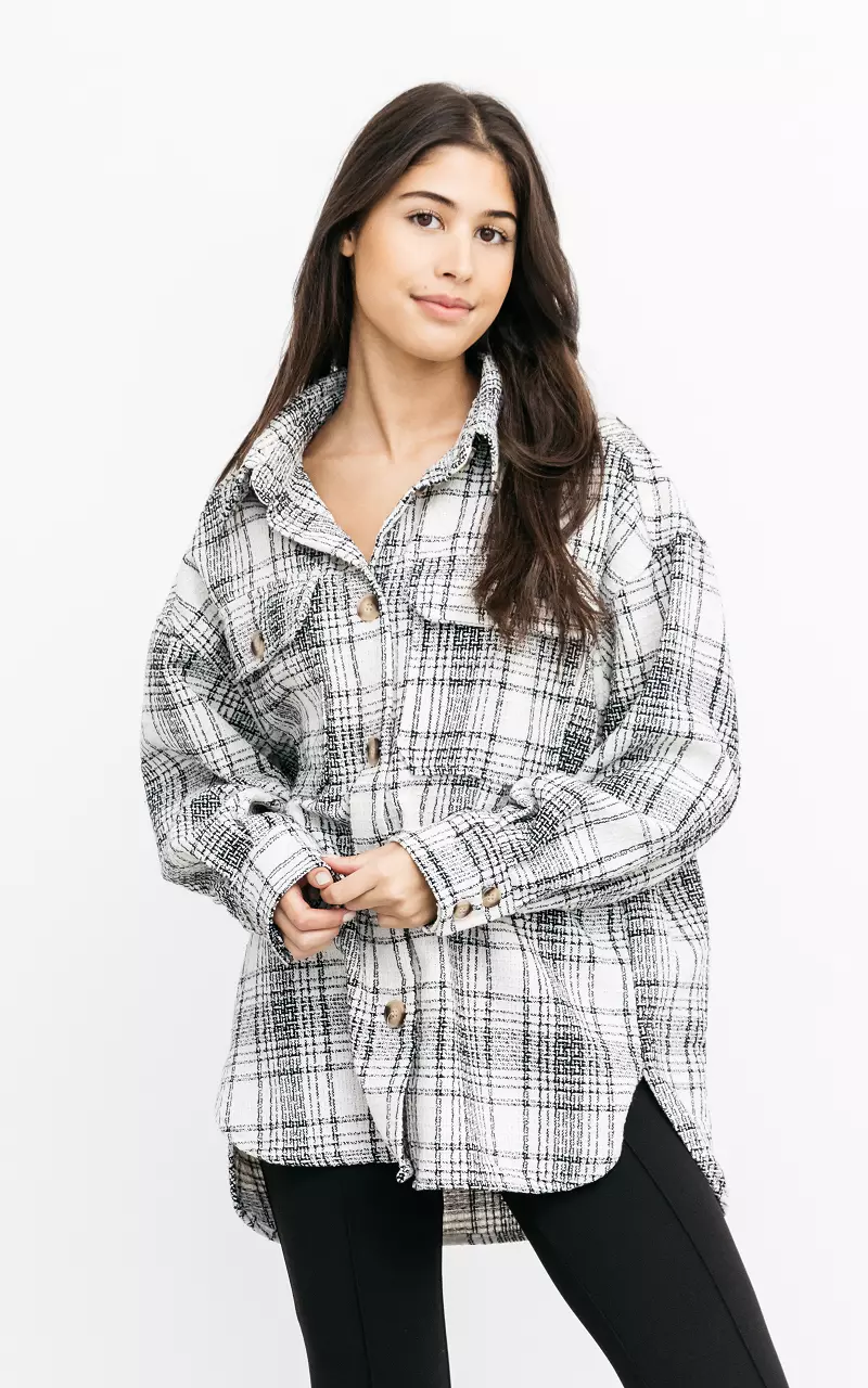 Checkered coat with buttons White Black