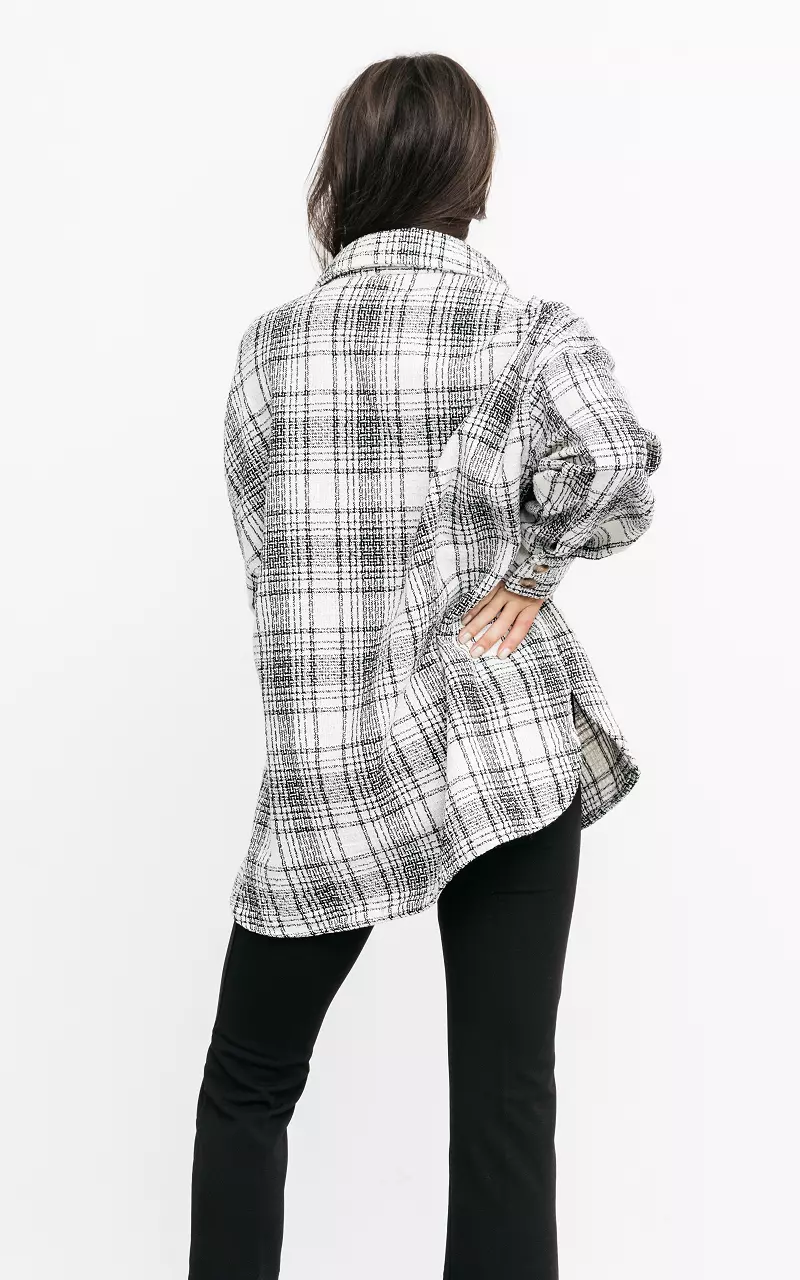 Checkered coat with buttons White Black
