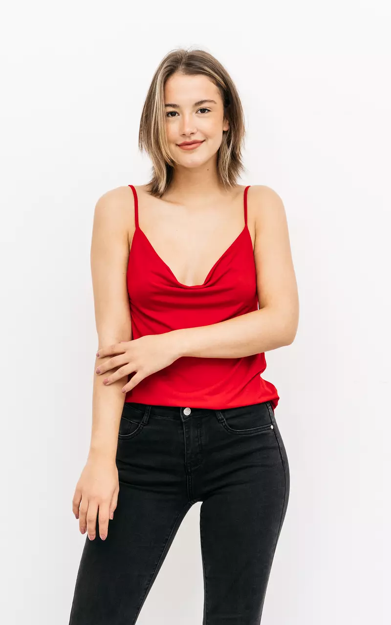 Top with waterfall neckline and spaghetti straps Red