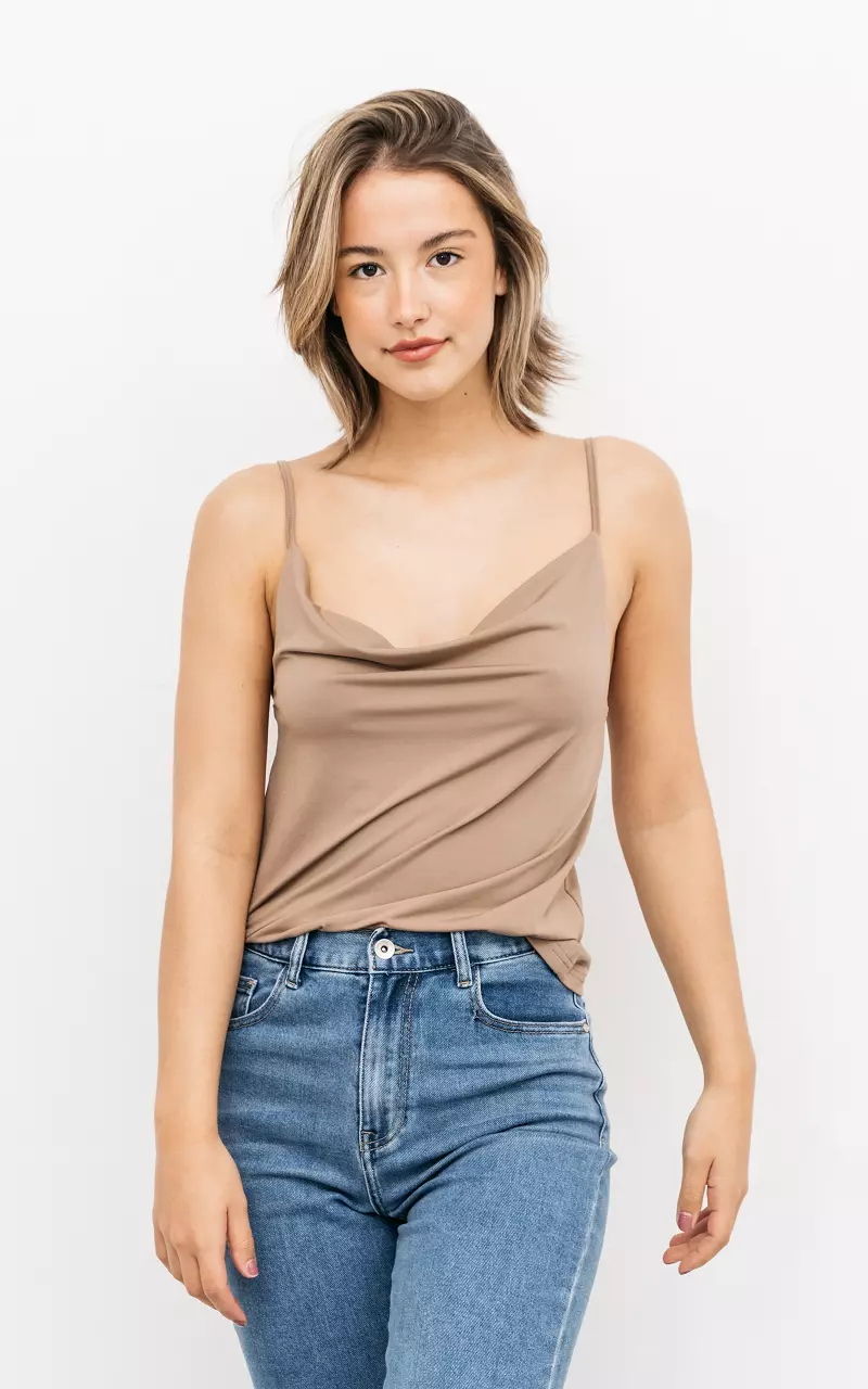 Top with waterfall neckline and spaghetti straps Taupe