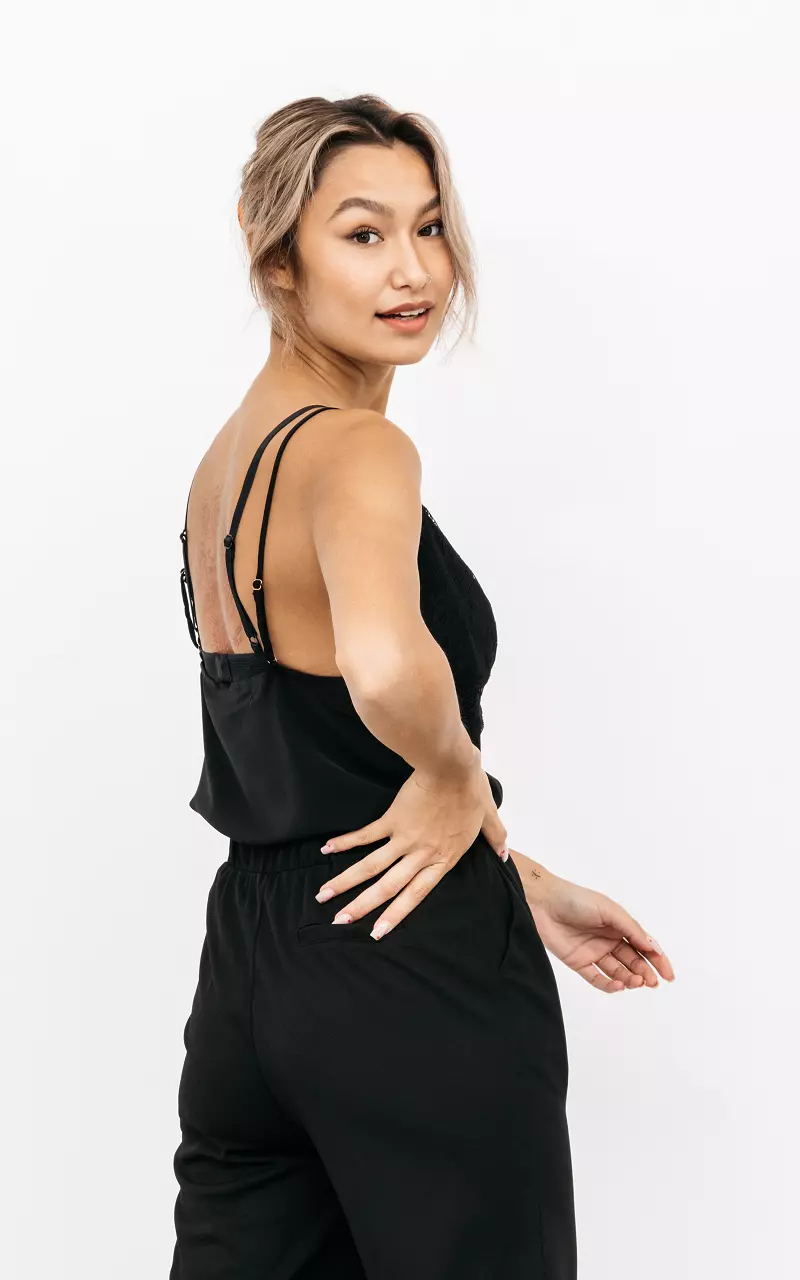 Lace top with see-through detail Black