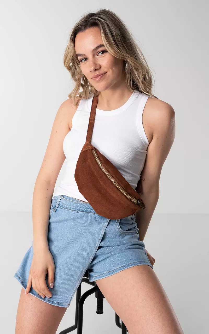 Wildleder-Hüfttasche mit Reißverschluss Braun
