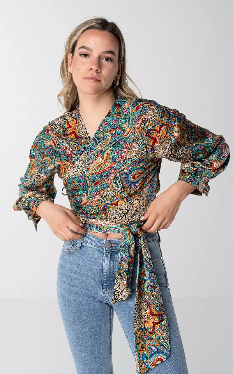 Tied wrap-around top with print Multicolor