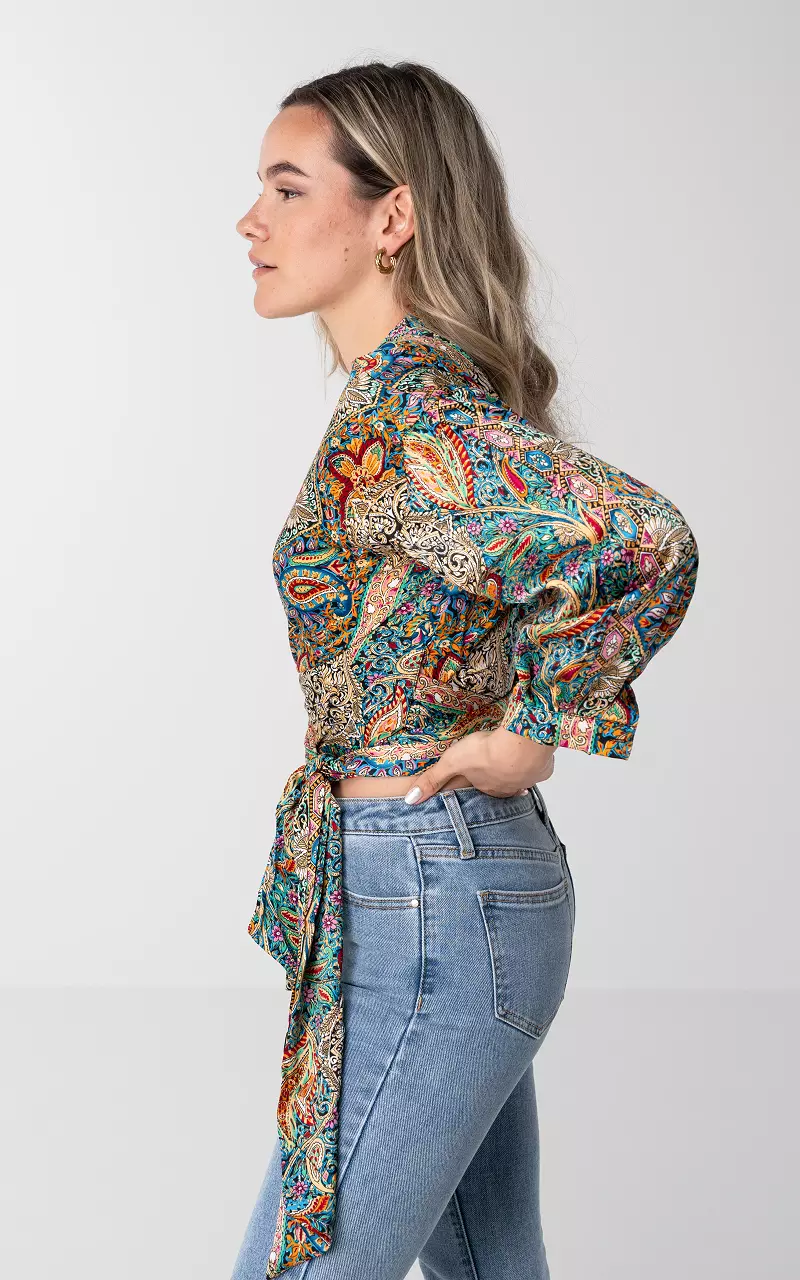 Tied wrap-around top with print Multicolor