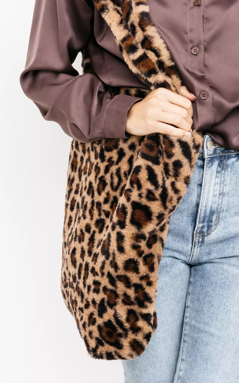 Fluffy faux fur tote bag met panterprint Leopard