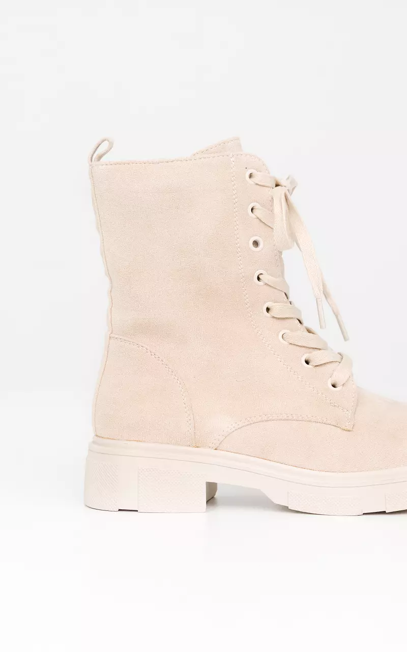 Lace-up boots with suede look Beige